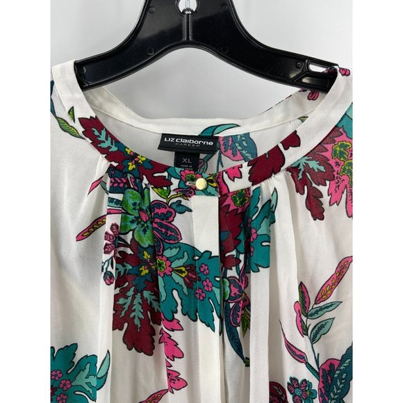 Liz Claiborne Career Long Sleeve Floral Print Hidden Button Front Top Blouse XL - Picture 4 of 16